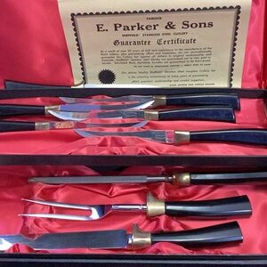 E. Parker & Sons Vintage Black and Gold Cutlery Set